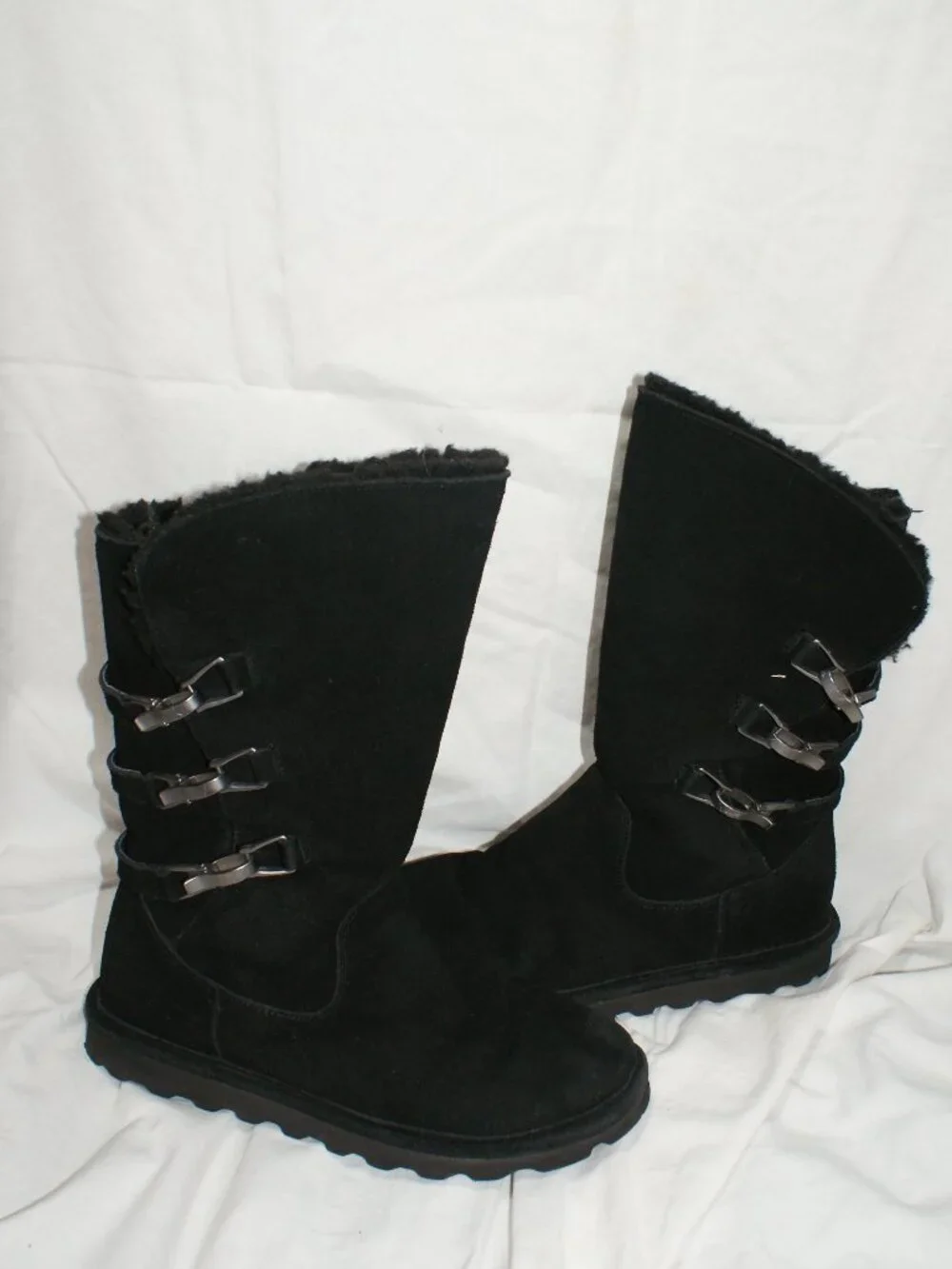 Bearpaw Shearling Black Boot, Moto Style - Size 8 - Well Worn